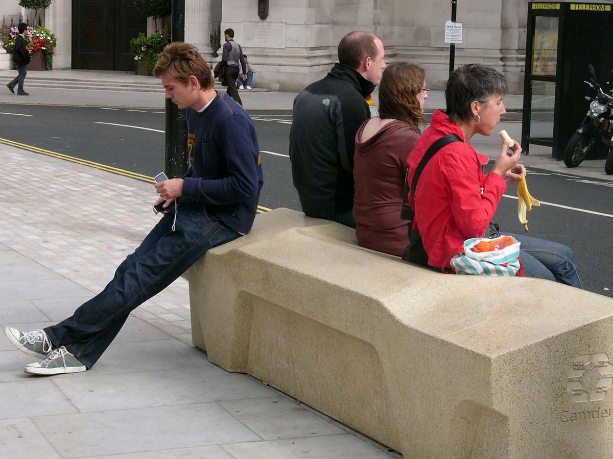 This bench with an uneven surface can still be used by people as a seat, but it does not provide comfort