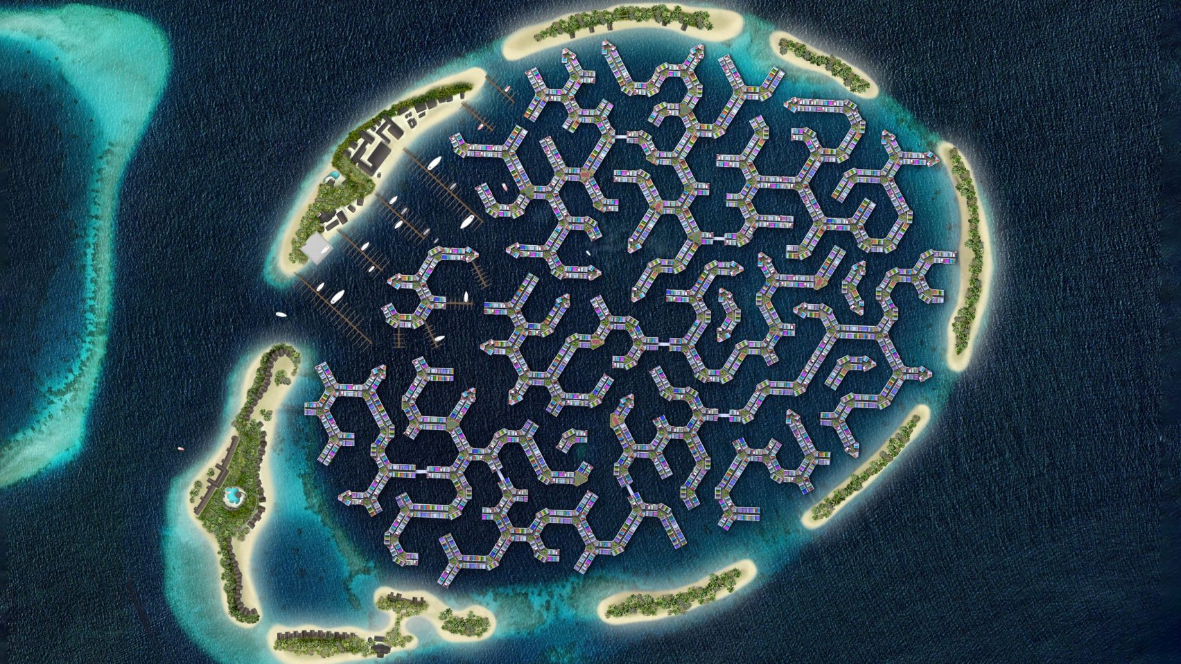 (hexagon island that brain form texture. Photo by Waterstudio/Dutch docklands Maldives)