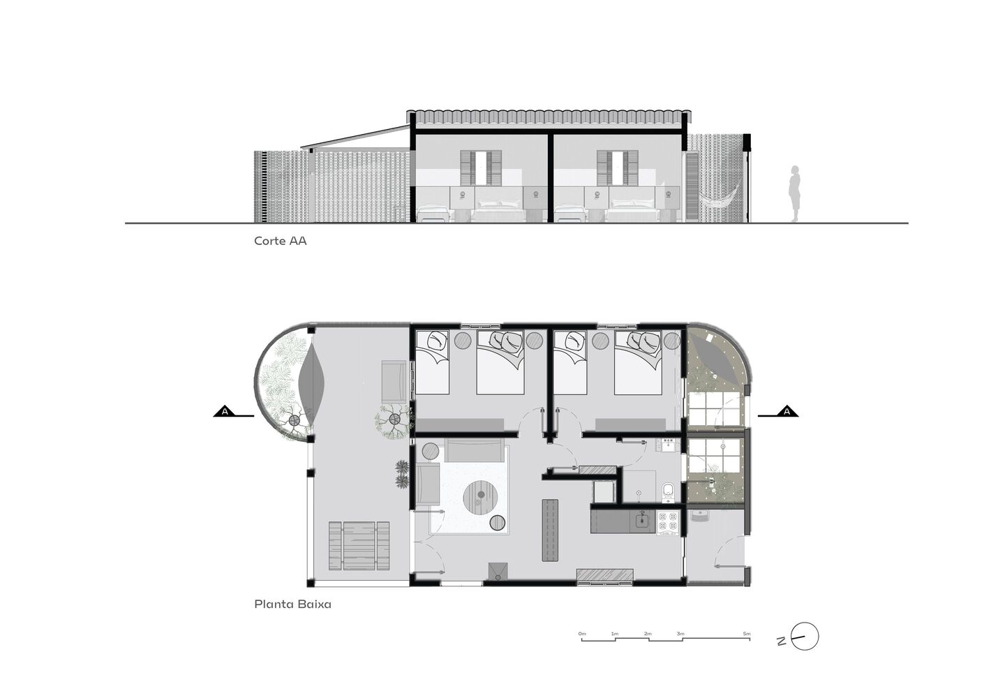 plan and section Casa Serrana