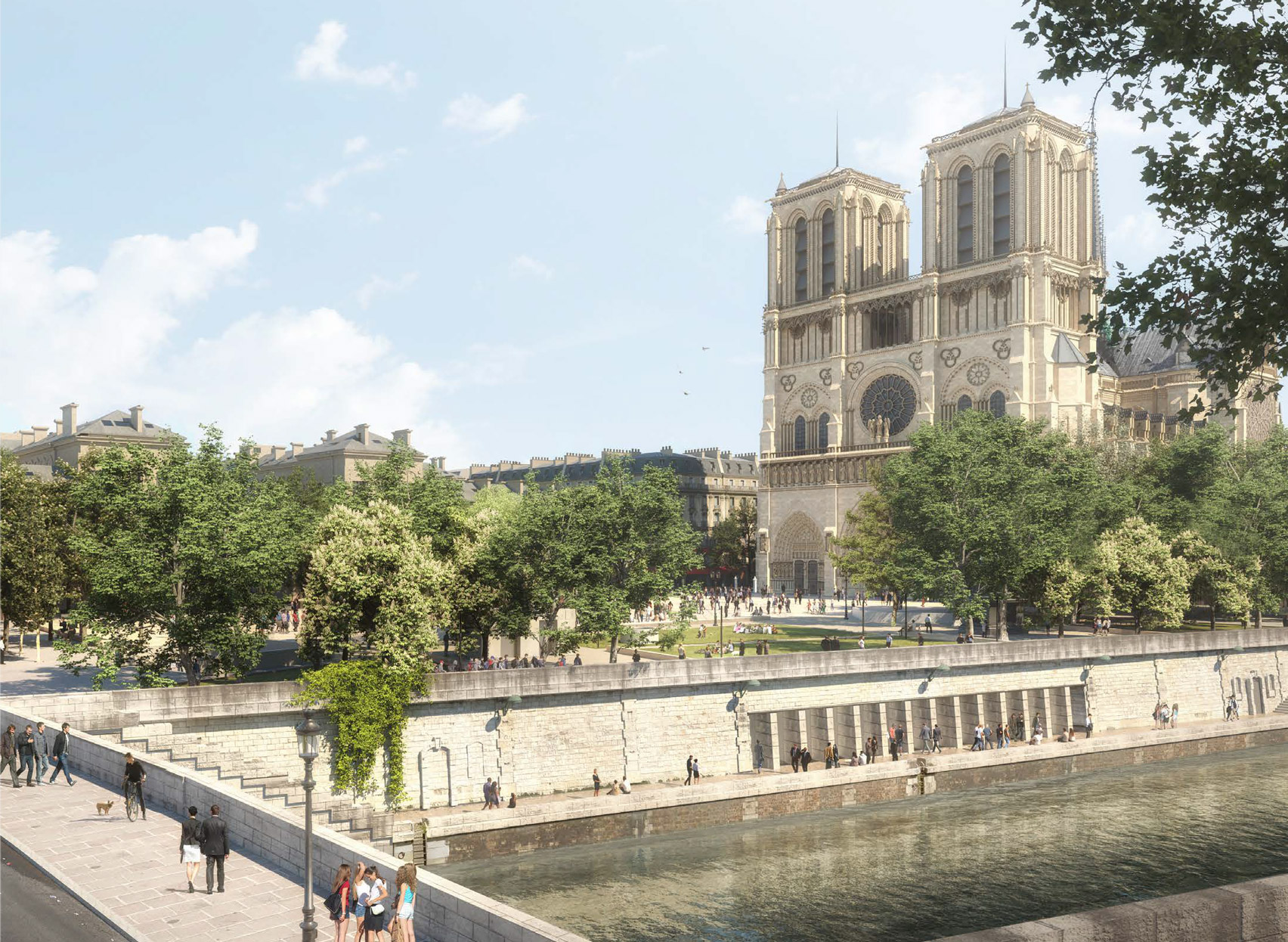 (Notre-Dame Visitors Center is directly integrated with the Seine River. Photo by Bureau Bas Smets) 