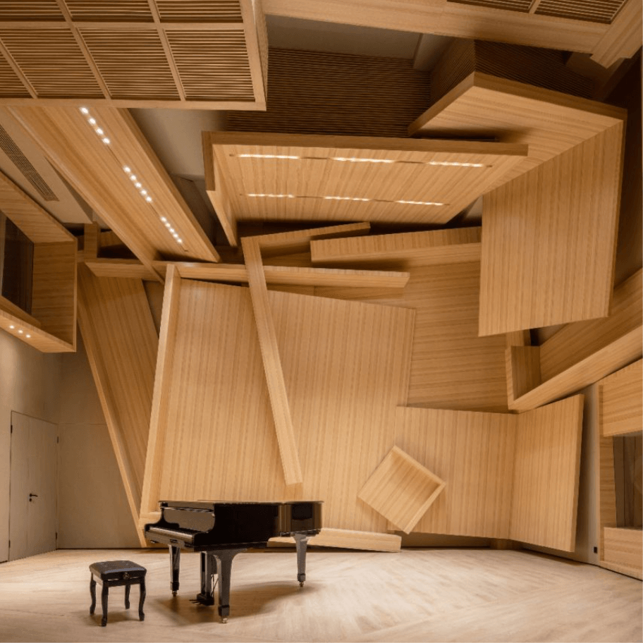 Abstract Wood Wall Cladding at Meilan Music Studio