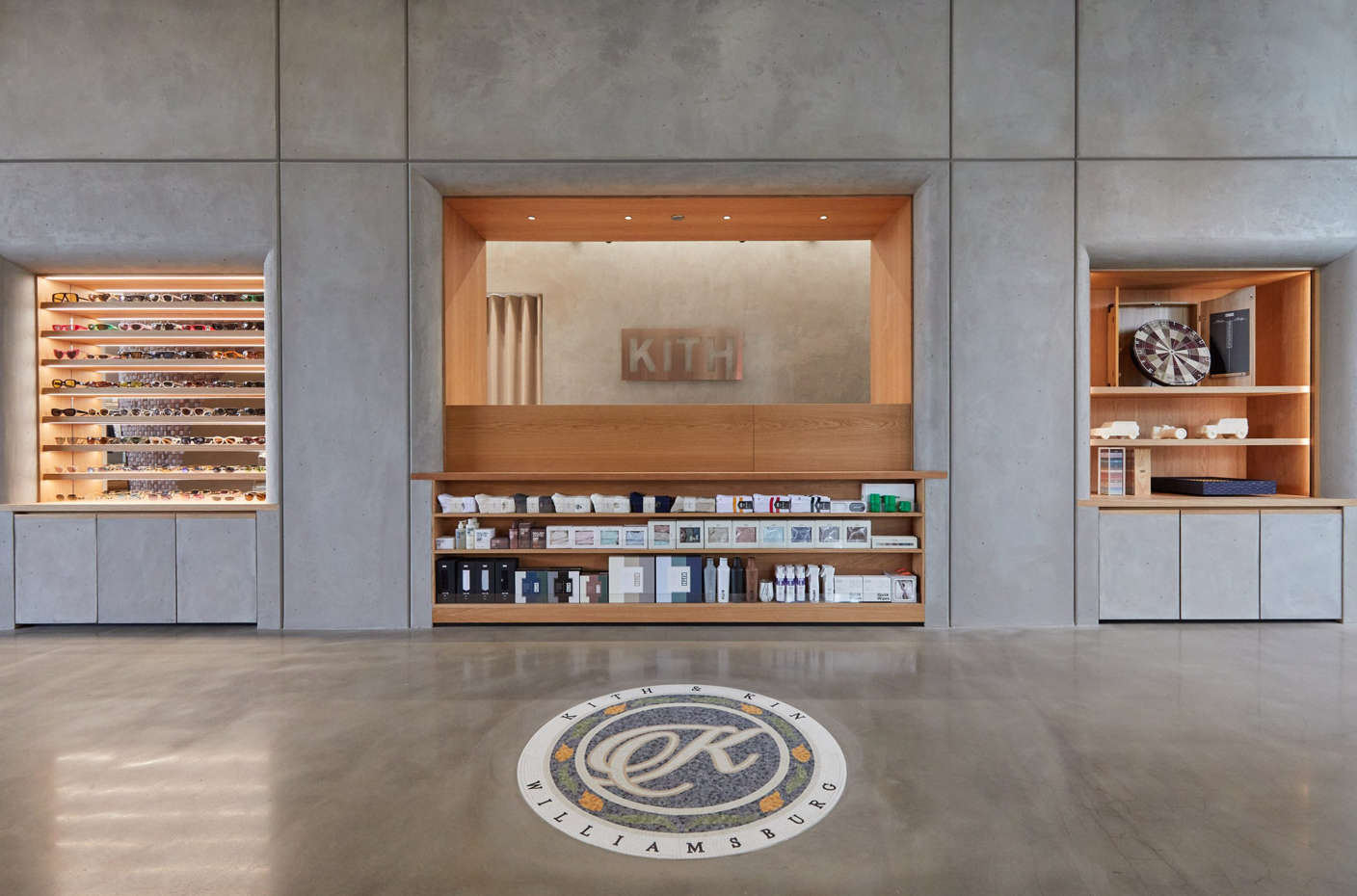 The Kith logo on the floor is the store's identity