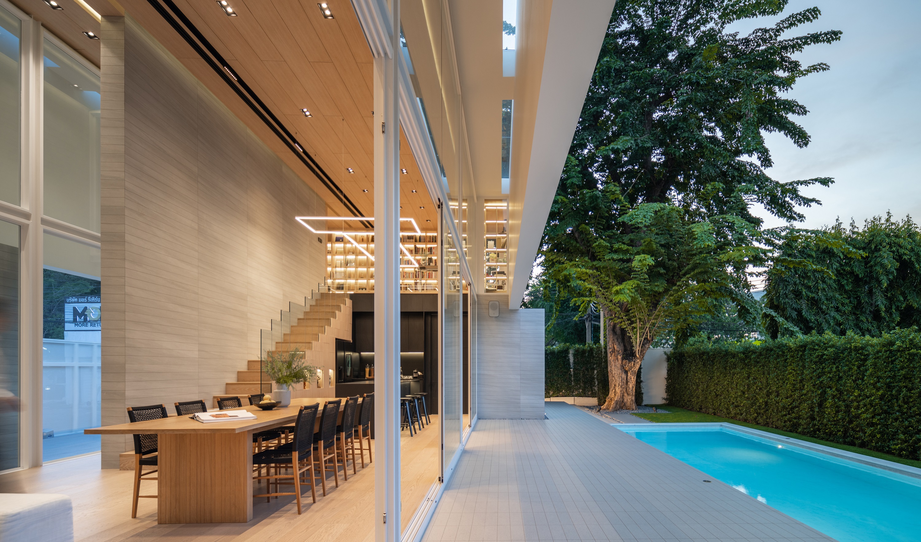 Pool and interior area view of TJ House, Photo by SkyGround architectural film & photography