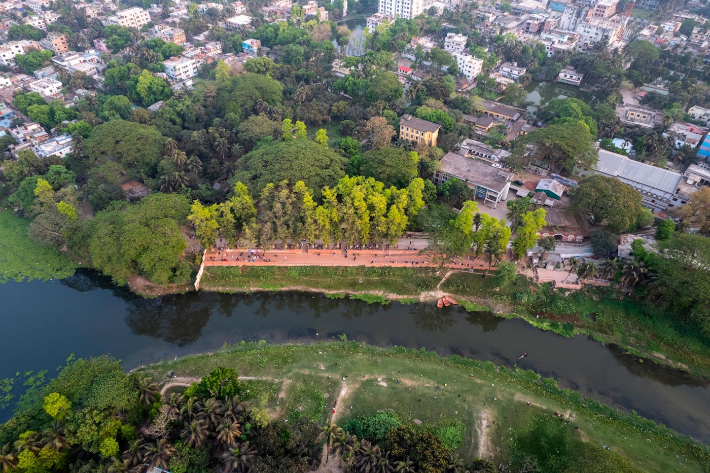 Aerial view of the large public ghat along the Nabaganga river in the city of Jhenaidah. (Photo by Asif Salman)